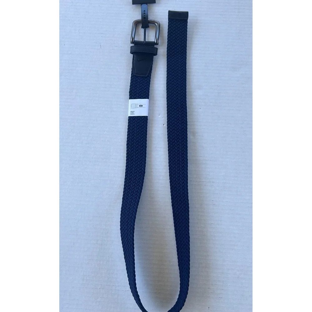 Nike Woven Stretch Belt Mens Large 38-40 Navy Blue Braided Elastic Golf Buckle‎